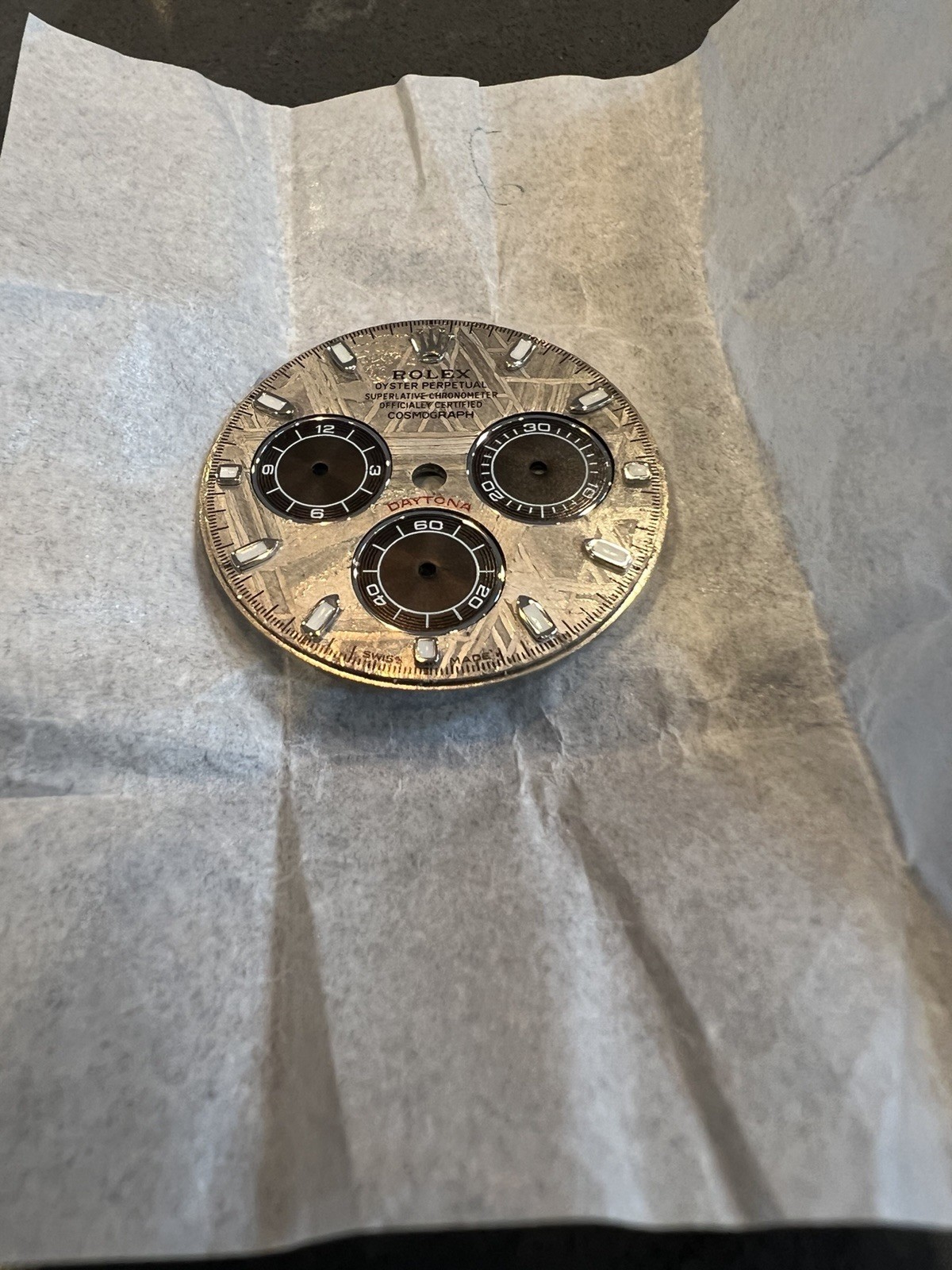 Rolex Daytona Dial Silver Meteorite w/ Black Subdials Non-Numeric Hour Marks.