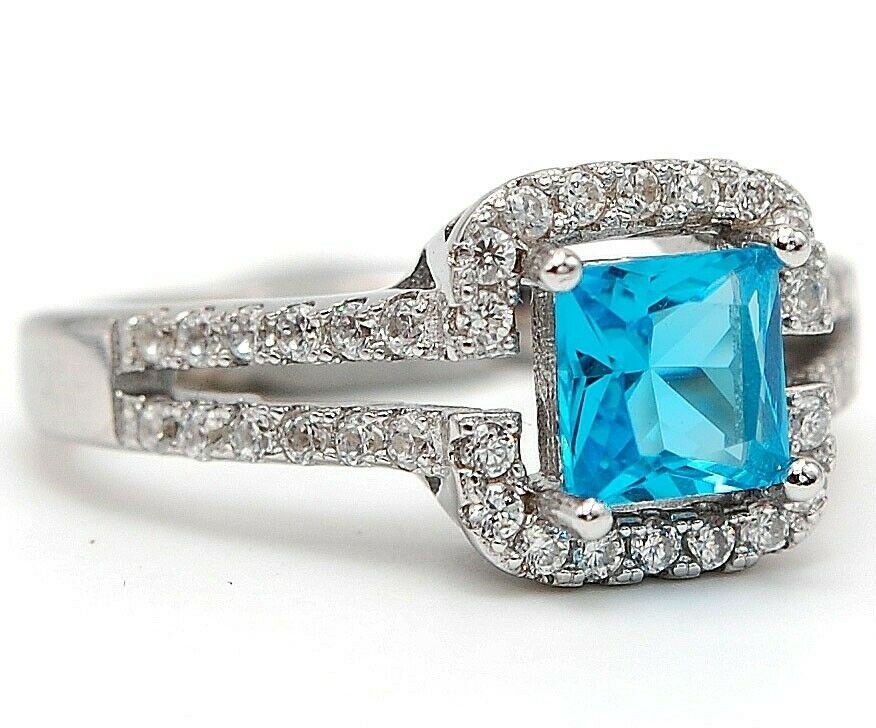 Heat Treated 2CT Blue Topaz 925 Solid Sterling Silver Ring Sz 8 UB3-9
