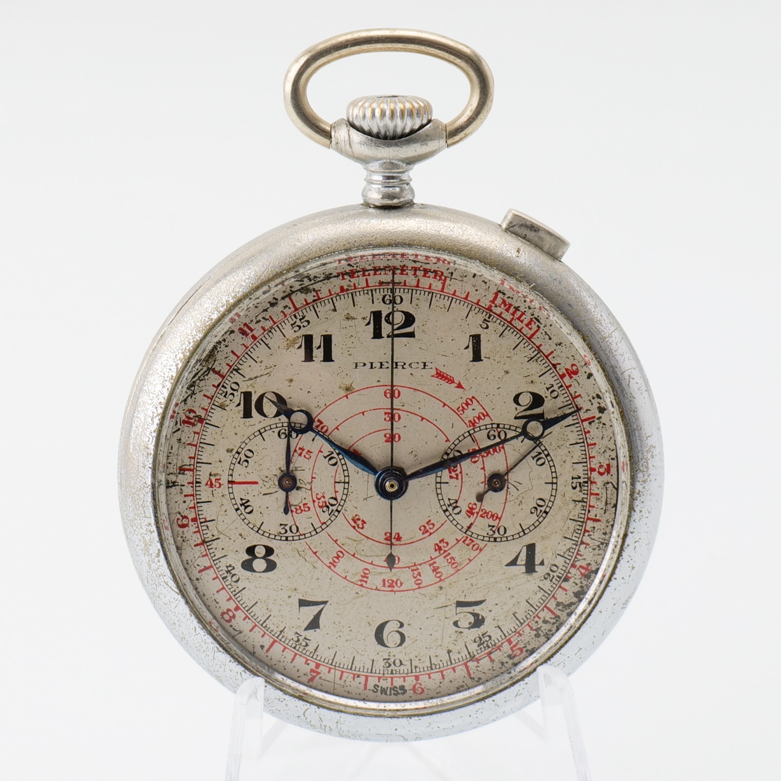 Rare Pierce Cronograph Vintage Military Pocket Watch Running Just Serviced!