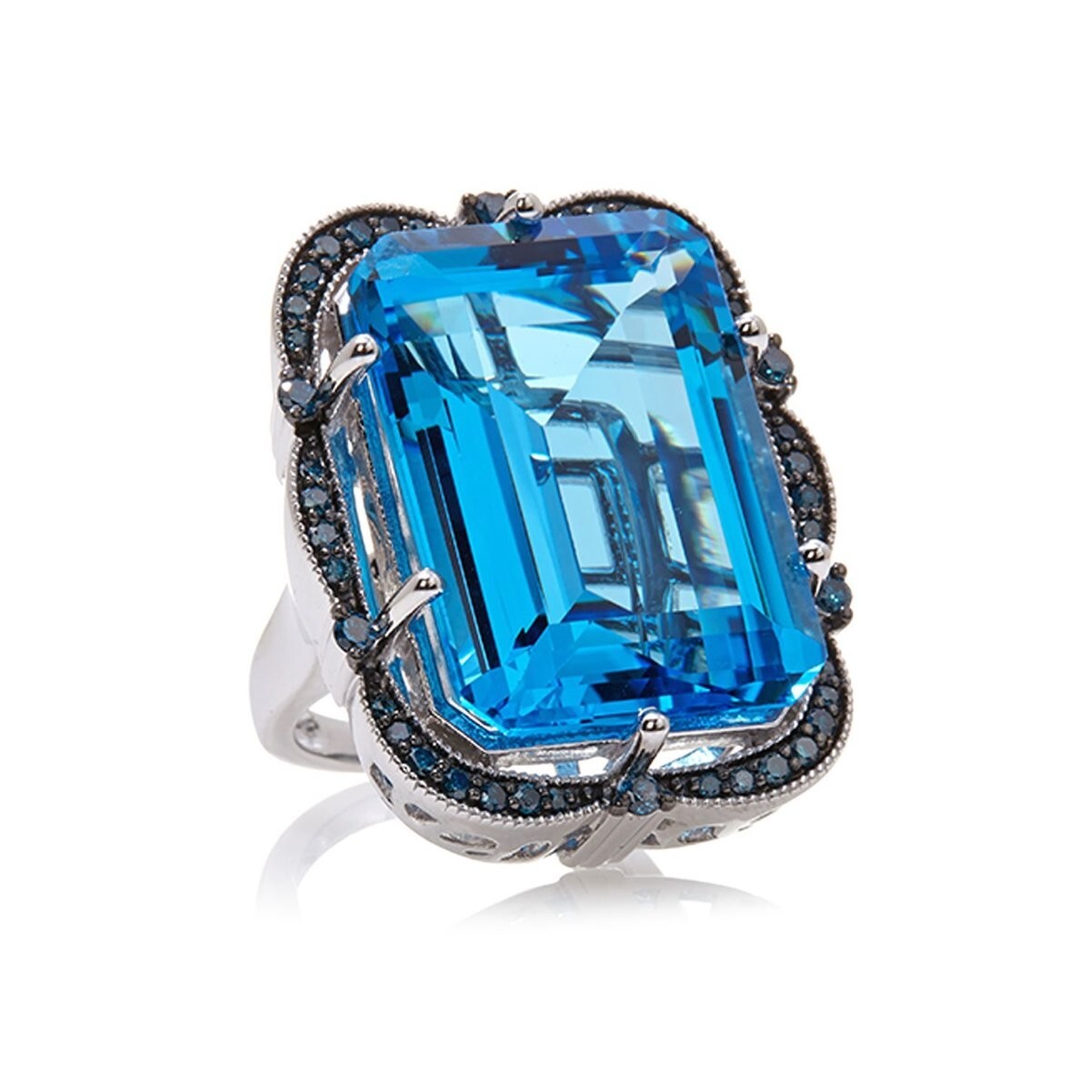 Rarities Sterling Silver 49ct Swiss Blue Topaz & Blue Diamond Accent Ring Size 7