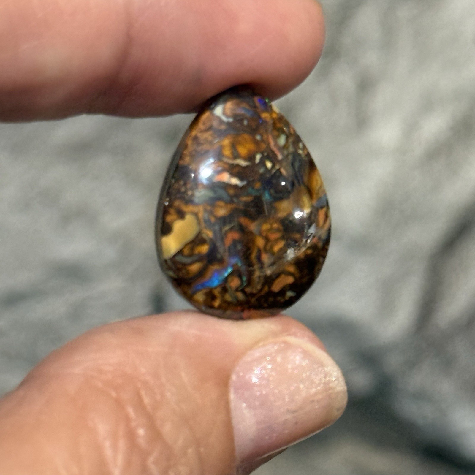 14.2ct 22.3×16.6×4.5mm Colorful Australian Koroit Boulder Opal Drop Cabochon Gem