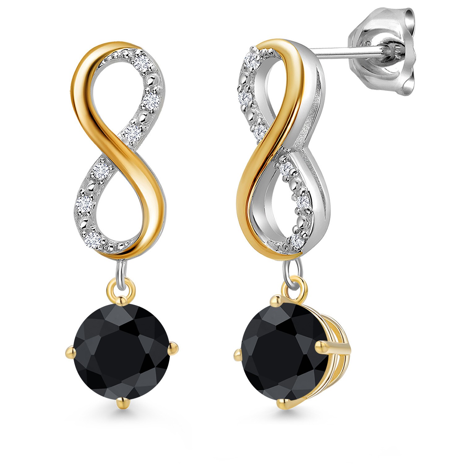 925 Silver and 10K Yellow Gold Black Sapphire and Lab Grown Diamond Dangle