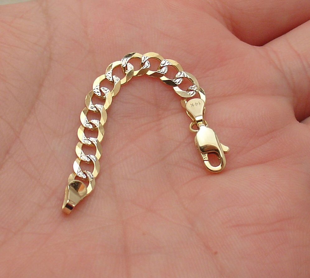 4.7mm Solid Diamond Cut Curb Chain Necklace Extender REAL 14K Yellow White Gold