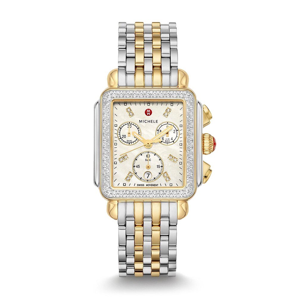 New Michele Deco Diamond Gold Two-Tone MOP Diamond Dial watch MWW06A000776