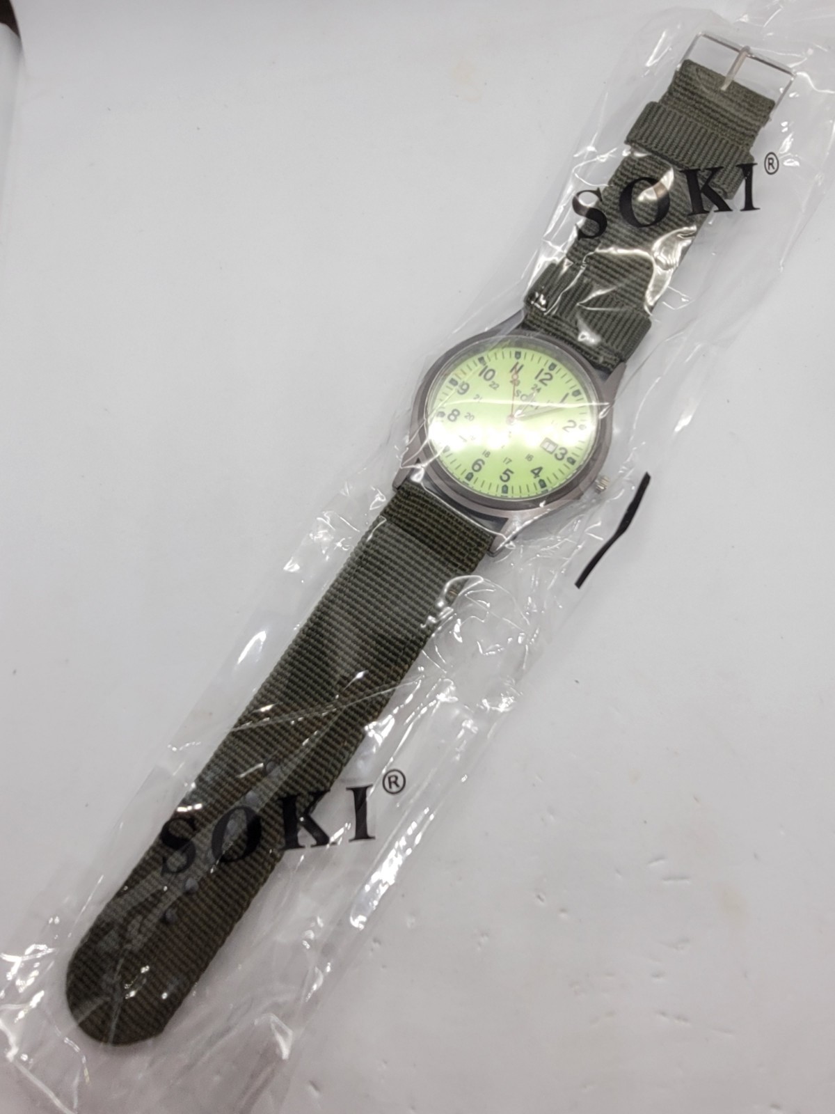 Soki Green Dial Army Military Green Nylon Band Field Watch USA Shipping. (131)