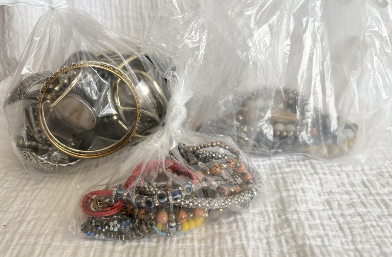 Vtg Boho Bracelets 1-2 Lbs Sell Craft Wear Cuffs Gemstone Beads Charms Untangled