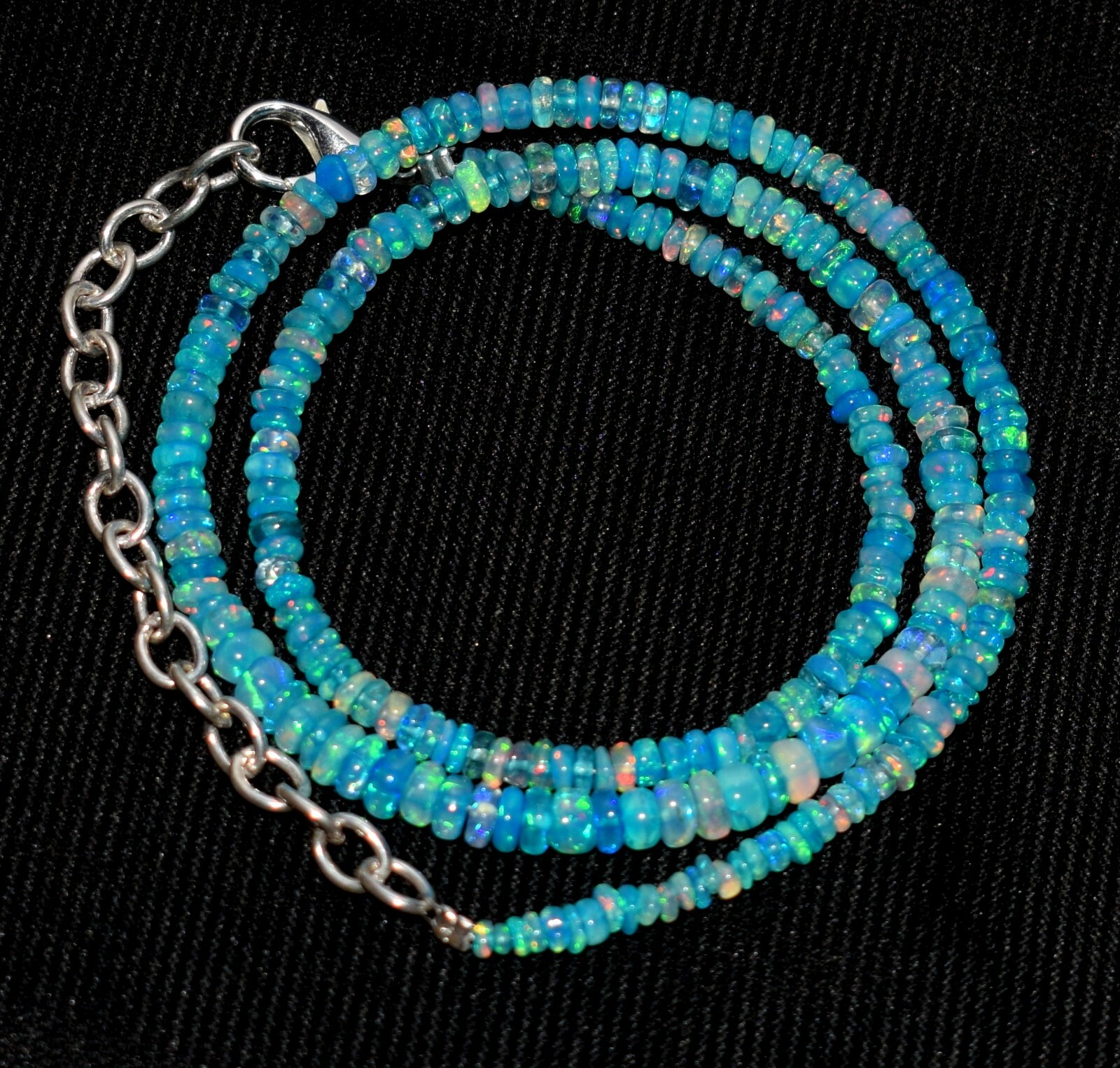 37Crt 16″Natural Ethiopian Blue Opal Welo Fire Opal Gemstone Bead Necklace S0037