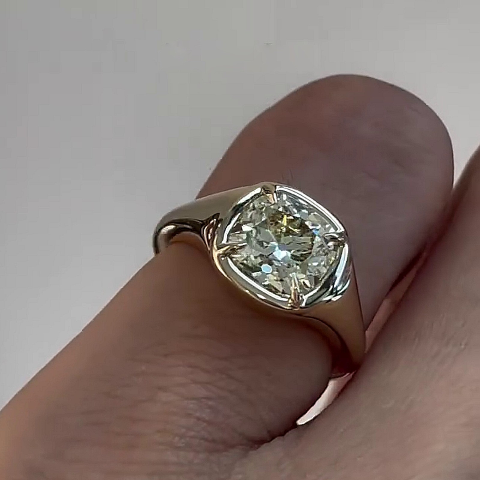 2.05 CT Old Mine Cushion Cut Moissanite Engagement Ring 14K Yellow Gold Plated