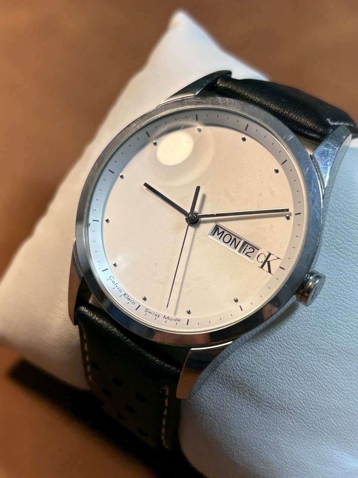 Calvin Klein Swiss Made Men’s Watch Stainless K2211 Day/Date,LeatherCitizen Band