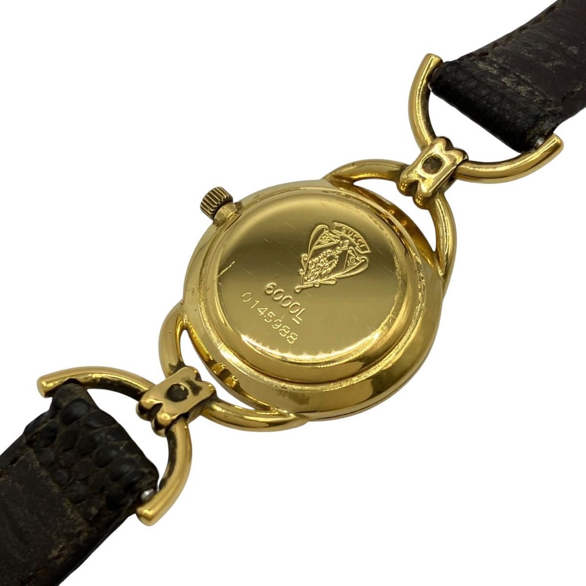 Working GUCCI watch gold dial quartz leather belt 6000L