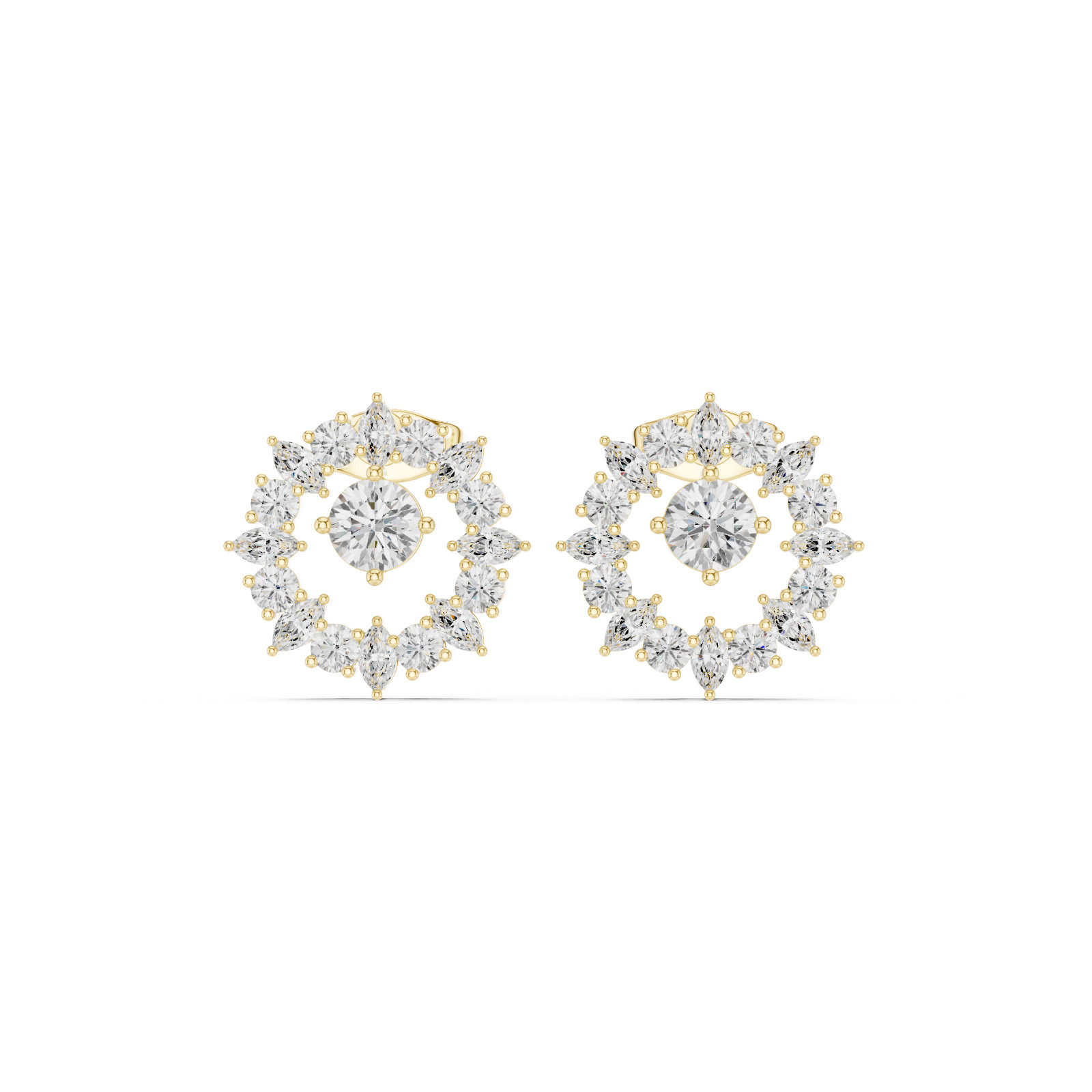 Certified VVS1 D Natural Diamond Flora Cosmos Halo Stud Earrings 14k Gold Over