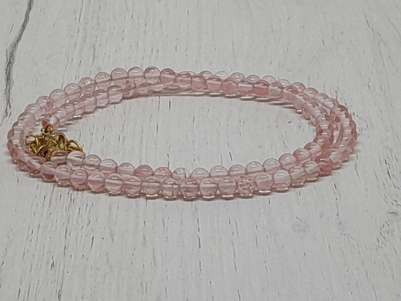 Natural Rose Quartz Smooth Round Gemstone Beaded Love Luck Choker Necklaces 18”