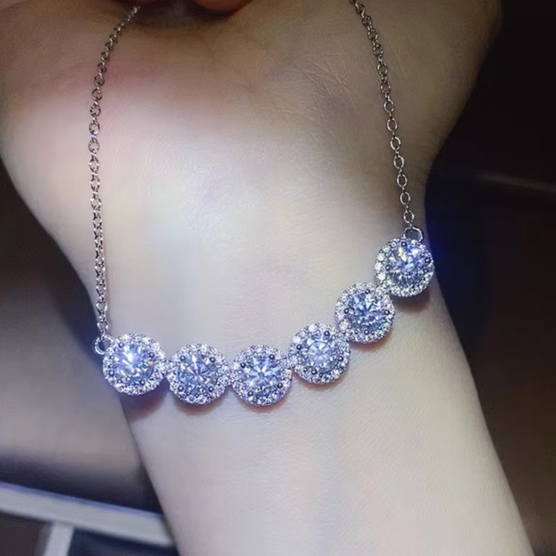 Round Cut Real Moissanite Smile Pendant Necklace Women Chain 925 Sterling Silver