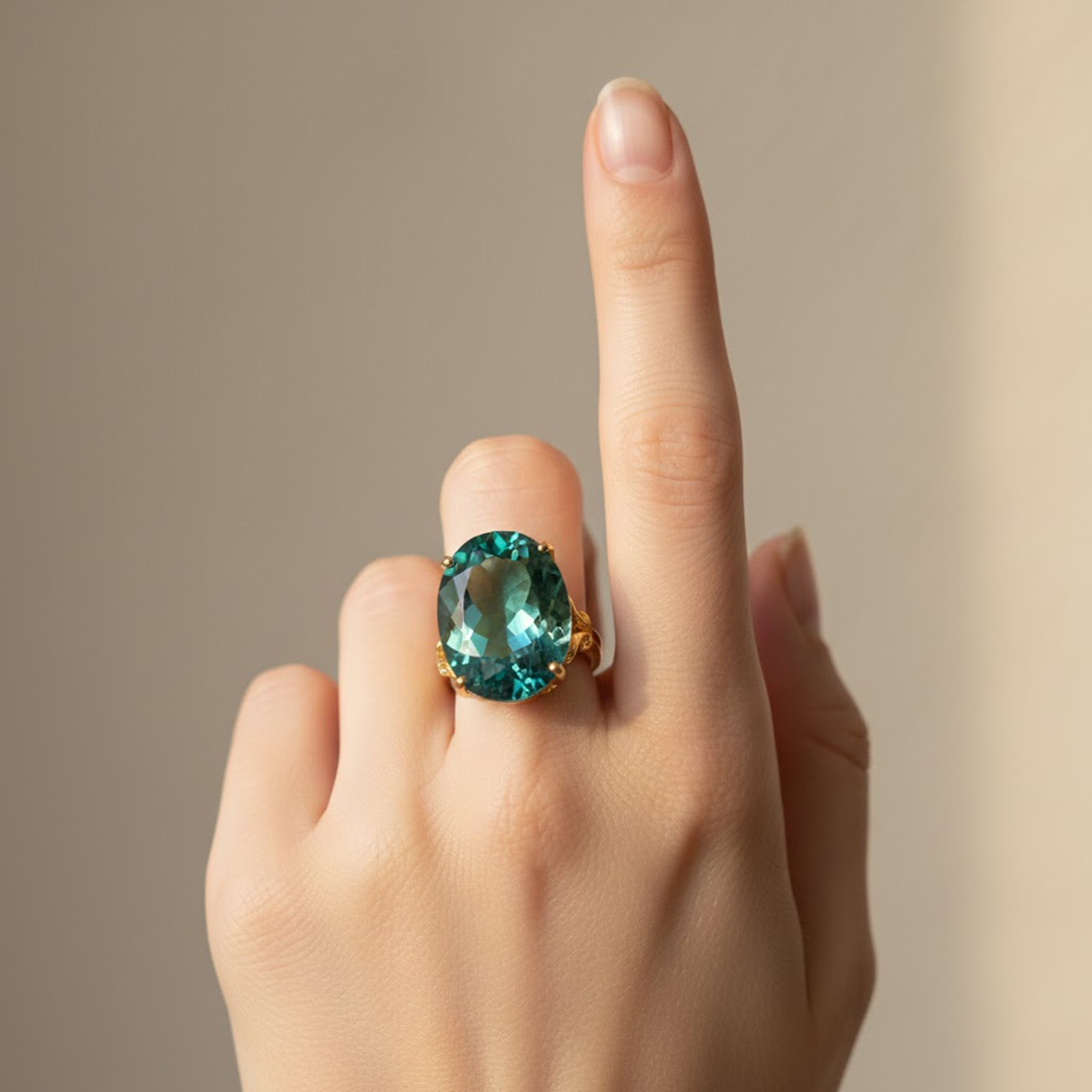 24K Gold 925 Sterling Silver Rings Dazzling Indicolite Green Tourmaline 19.35Ct
