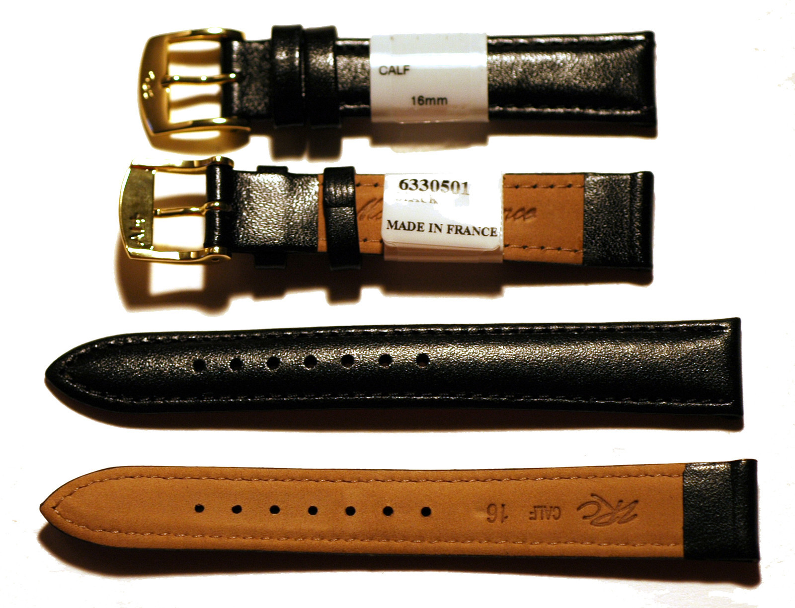 Calf Leather Watch Strap, Silver or Gold Buckle, Black or Brown or Tan