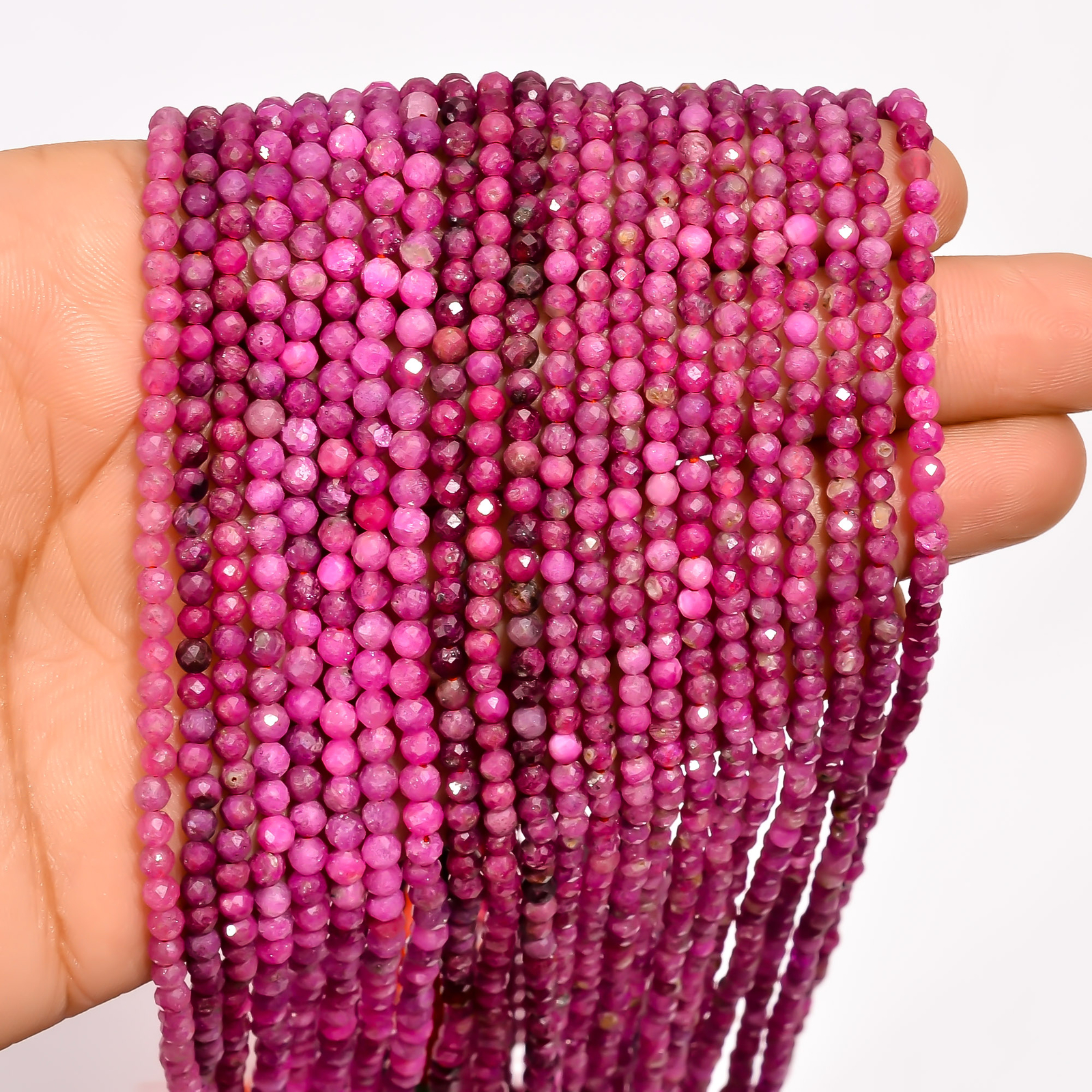 Natural Ruby Gemstone Round Shape Micro Faceted Beads 3X3X2mm Strand 12.5″ 695