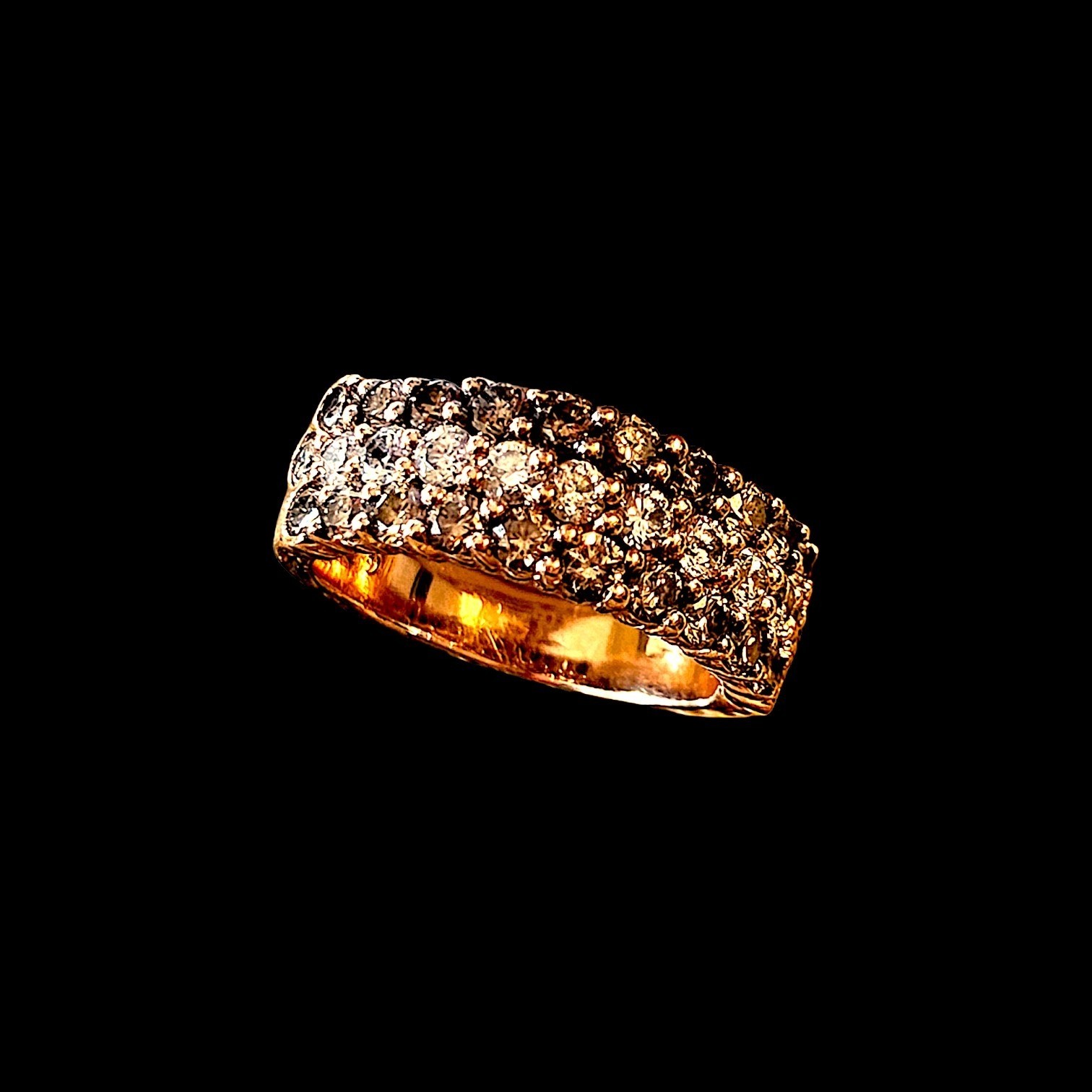 14K Rose Gold 2.15 CTW Cocoa & White Diamond Pavé Multi-Row Band Ring Size 7