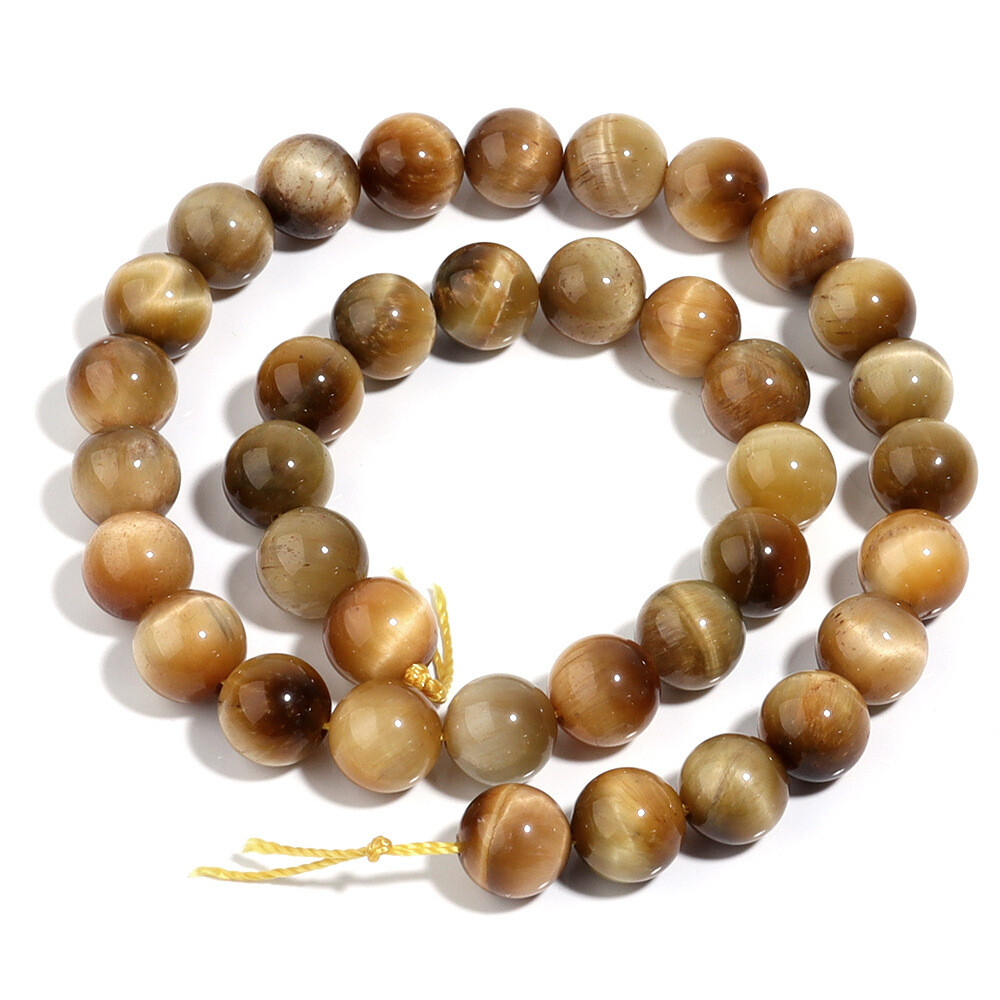 Natural Tiger’s Eye Gemstone Smooth Round Loose Beads for DIY Bracelet Necklace
