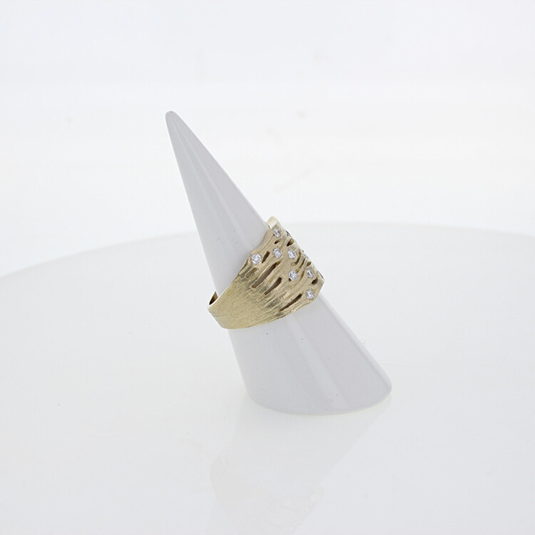 Dainty 14k Yellow Gold Artisan Statement Multi Row Design H/SI Diamond Wide Ring