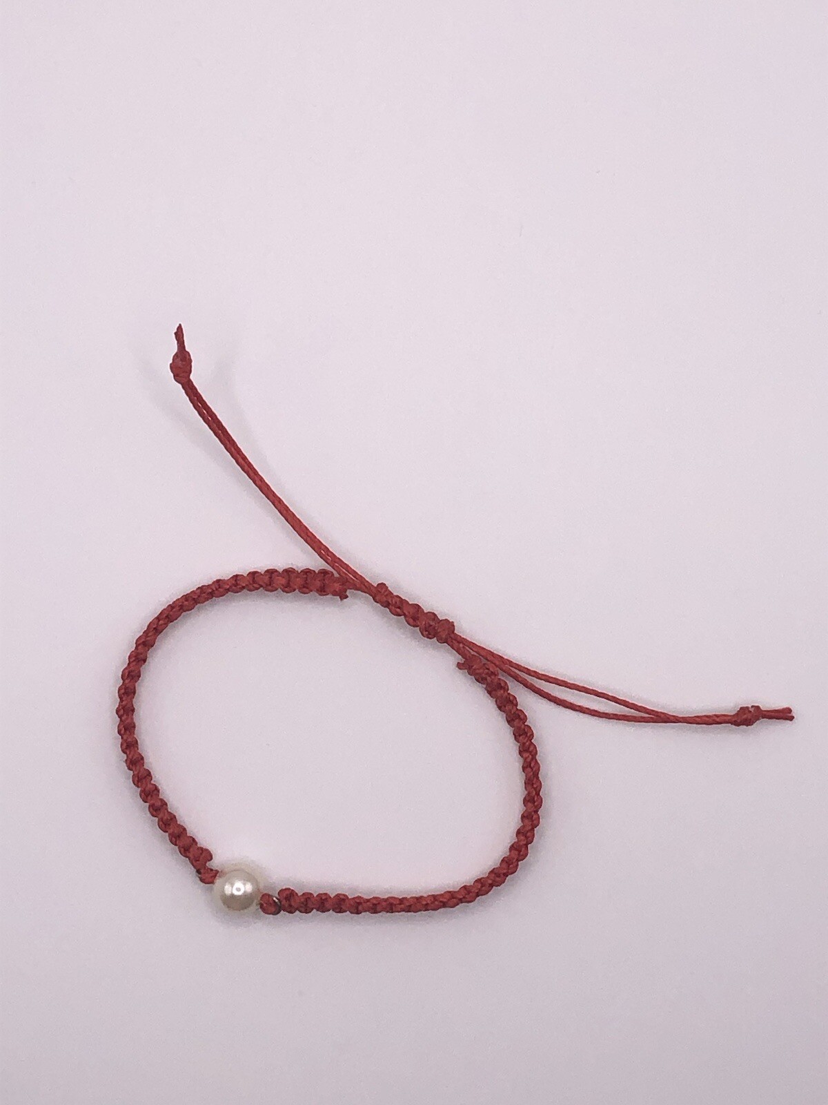 Handmade Red Macrame Square Knot Adjustable Bracelet with Pearl-like Connector