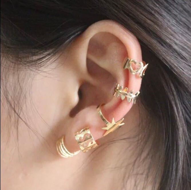 New 5pc Gold Silver Color Metal Ear Cuff Non-Piercing Ear Clips Earrings Jewelry