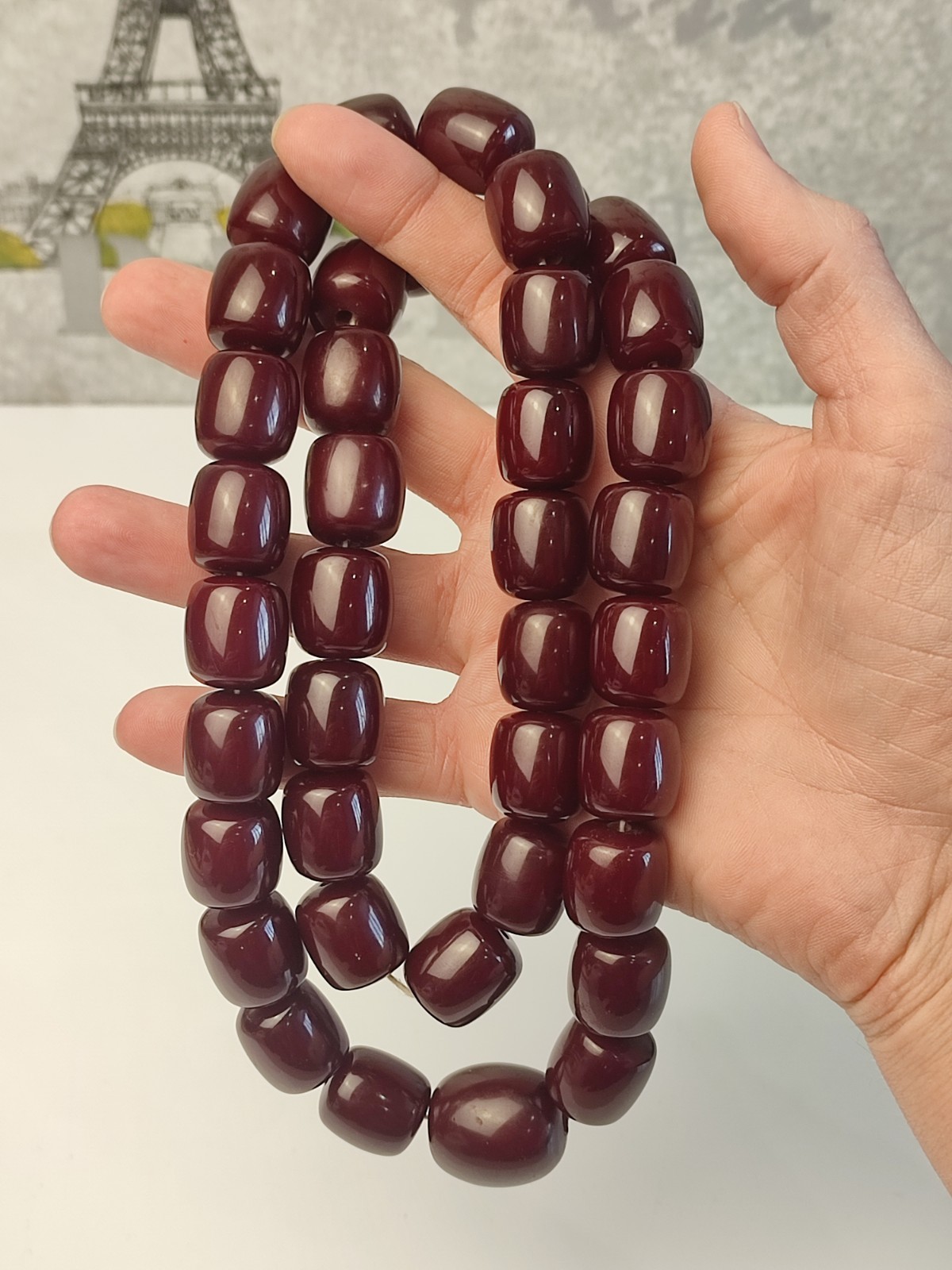 Antique Cherry Faturan Bakelite Necklace Large Beads 180g/70cm RARE Vintage