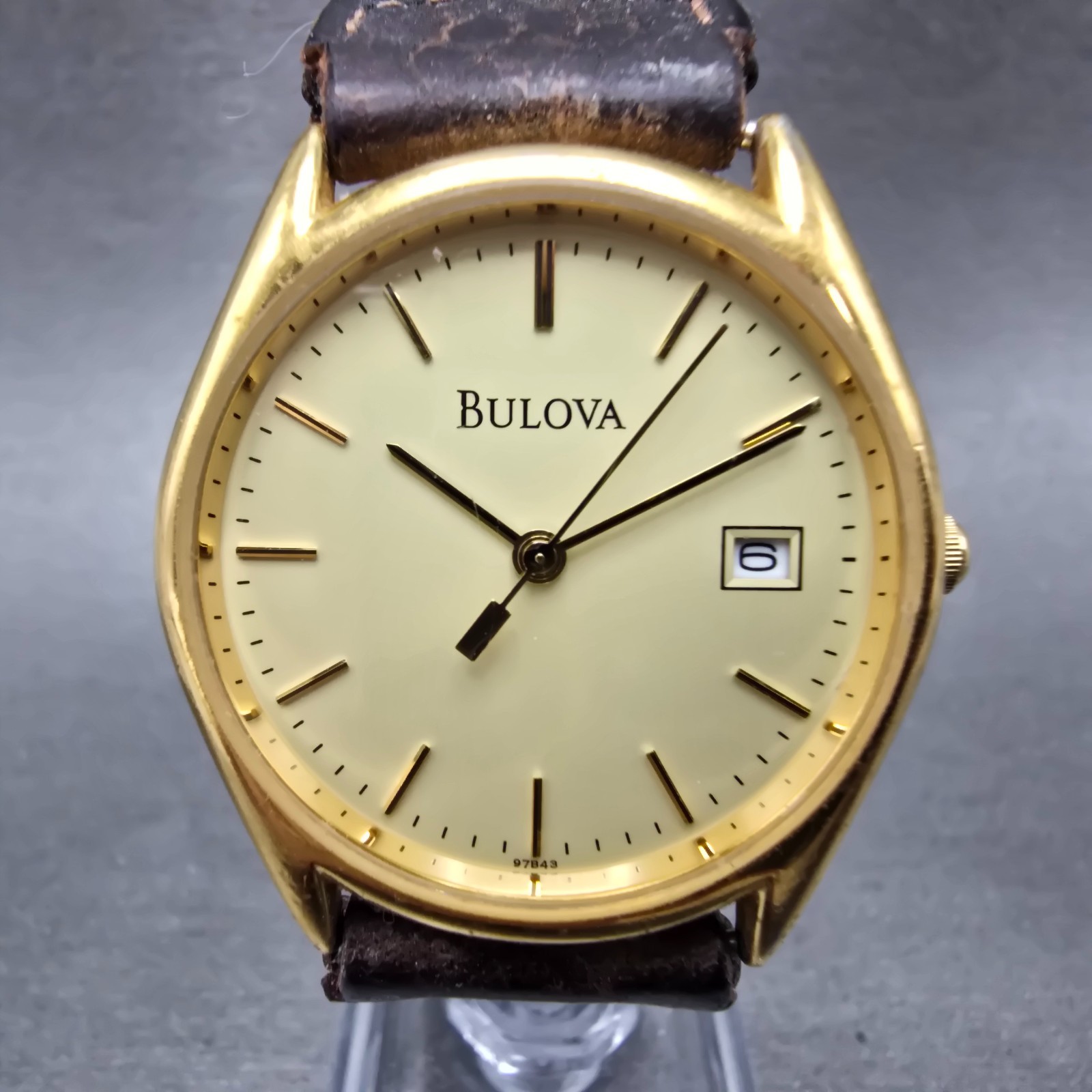 Bulova Watch Men 33mm Champagne Dial Gold Tone Date Round 97B43 New Battery
