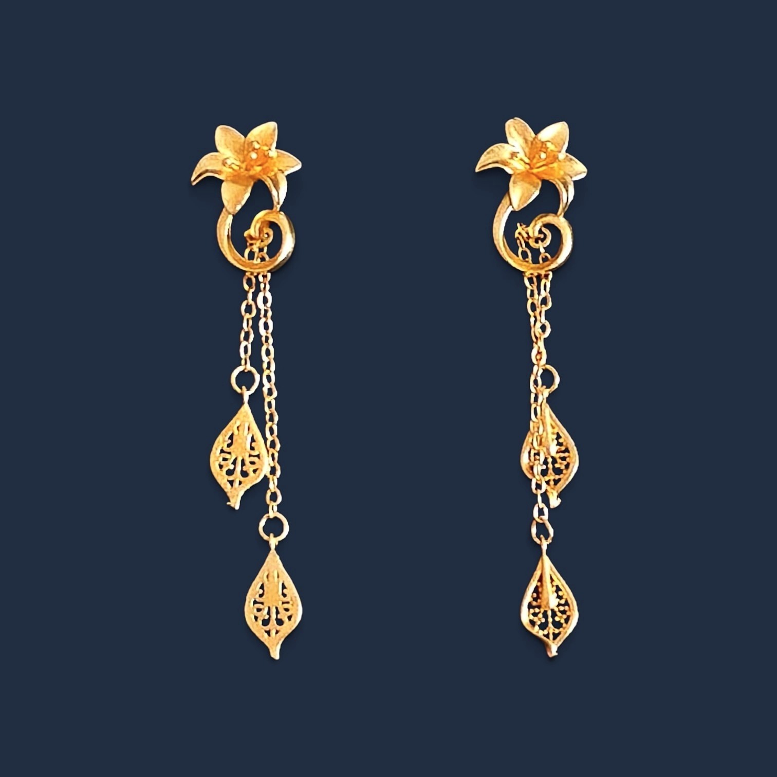 24K Gold Plated dangle Earrings: Thai Handmade Jewelry. (L 5.8 cm) ,earrings