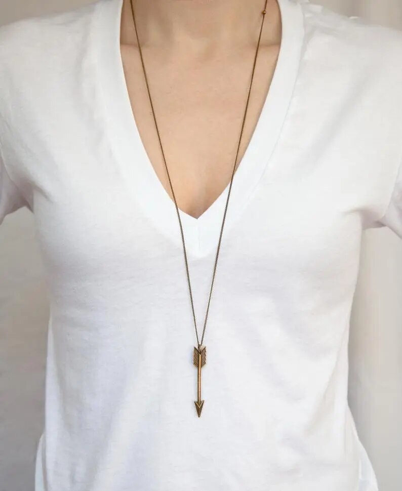 Fashion Jewelry Gold Silver Or Black Arrow Pendant Long Necklace 522