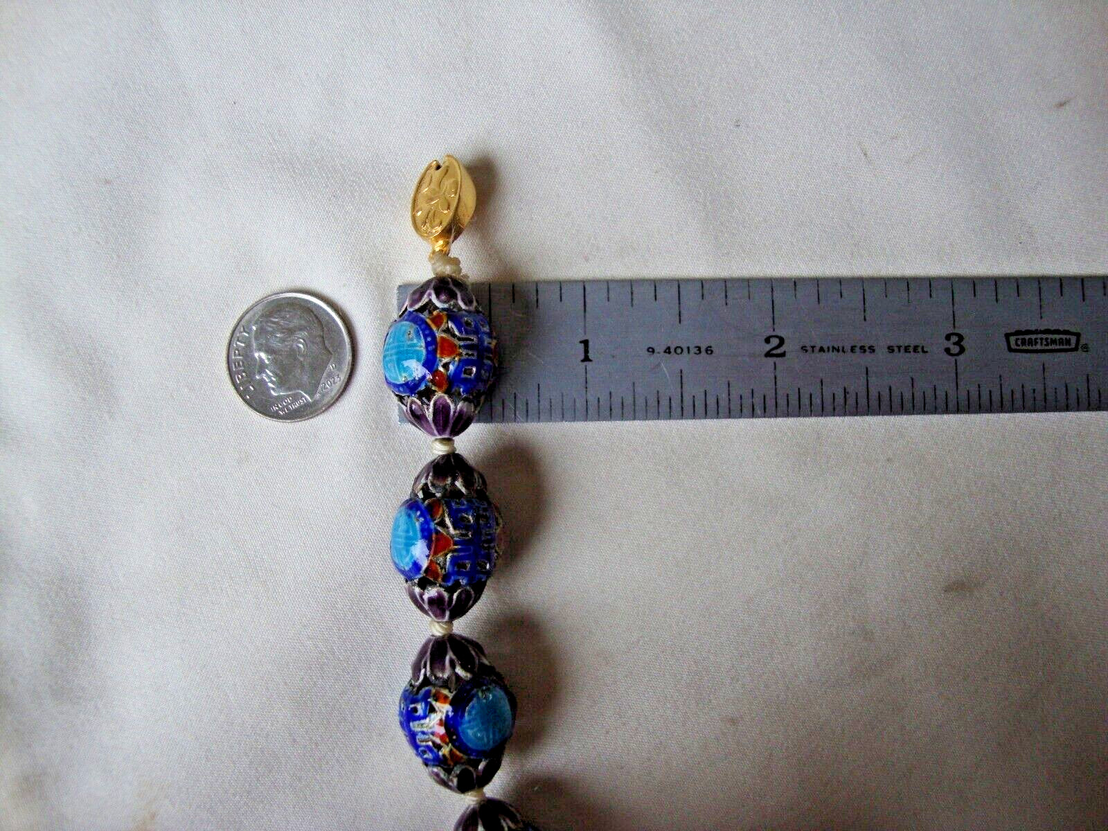 VINTAGE CHINESE EXPORT CLOISONNE MULTICOLOR DOUBLE SHOU SILVER EGG BEAD NECKLACE