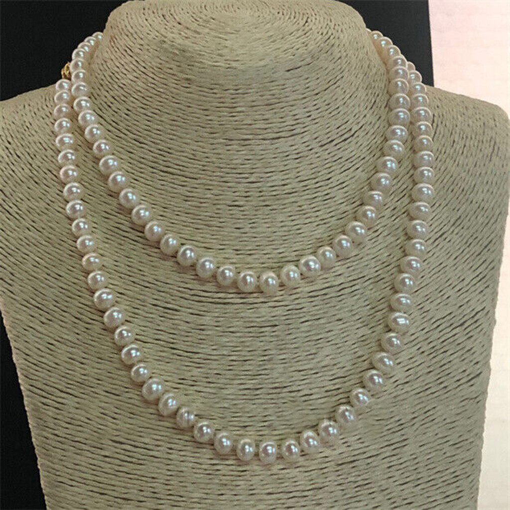 6-7mm Natural White South Sea Akoya Freshwater Culture Pearl Long Necklaces 36″