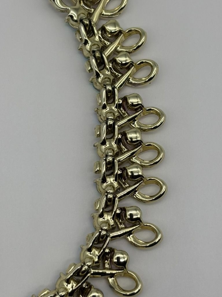 Vintage Mid Century Necklace Ribbon Link Design Gold Tone AB Rhinestone Unsigned