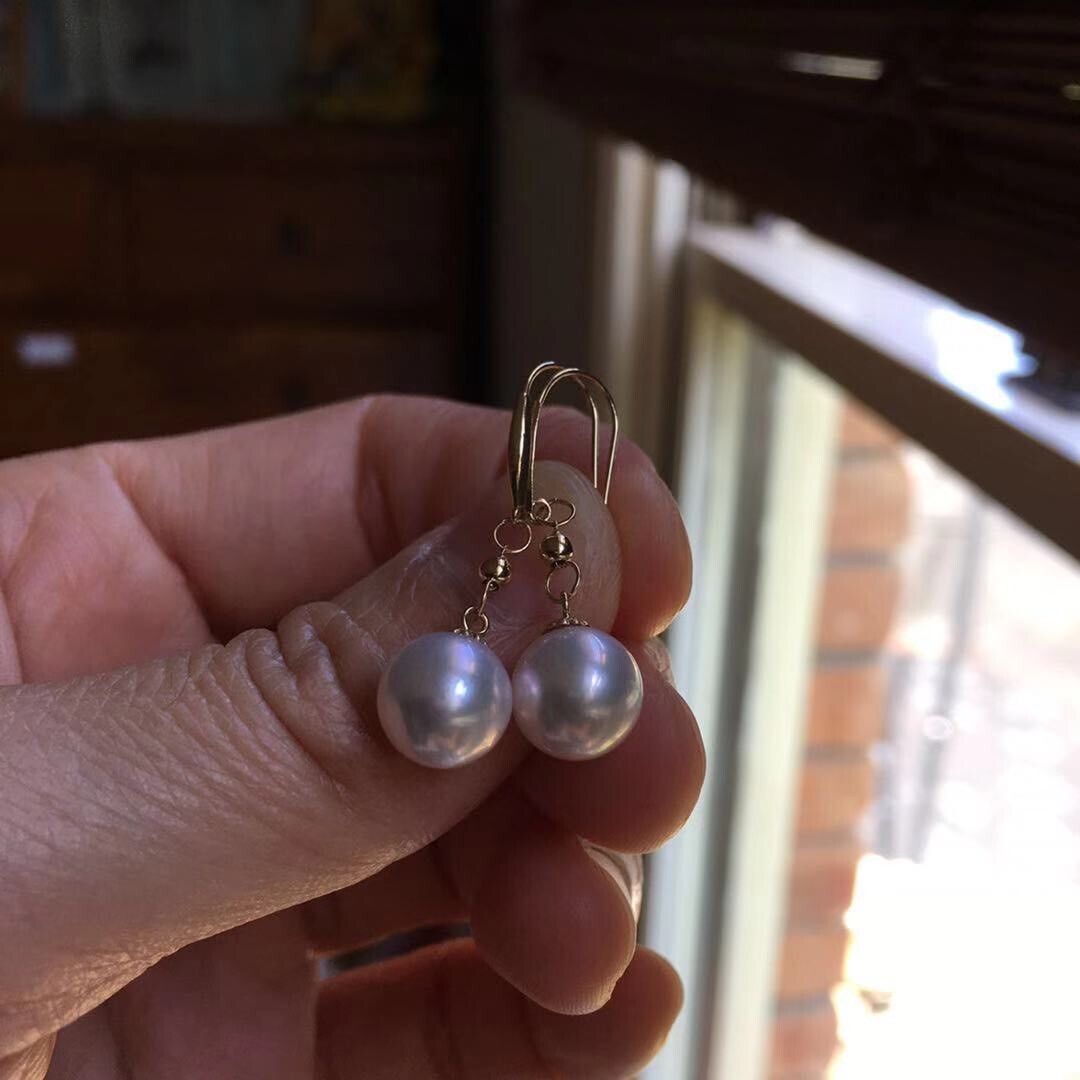 KG62 8.5mm Lovely Japanese Seawater Akoya Fairy Pearl Earring 18K Gold 31mm