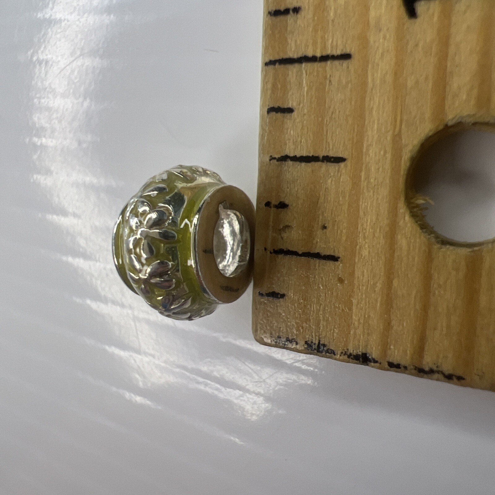 NEW HALIA 925 Sterling Silver Bead Charm Lime Green Enamel Flowers