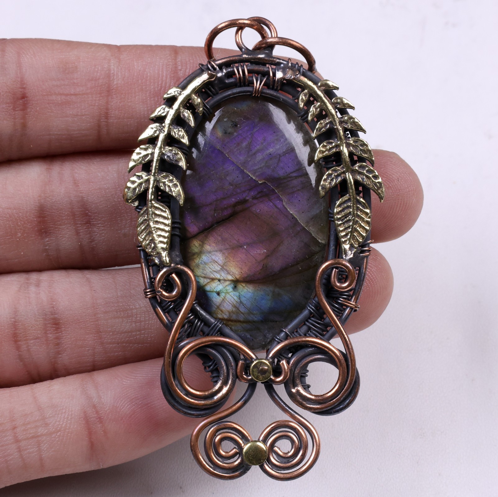 Labradorite Copper Wire Wrap Pendant Gemstone Jewelry 6.6’cm