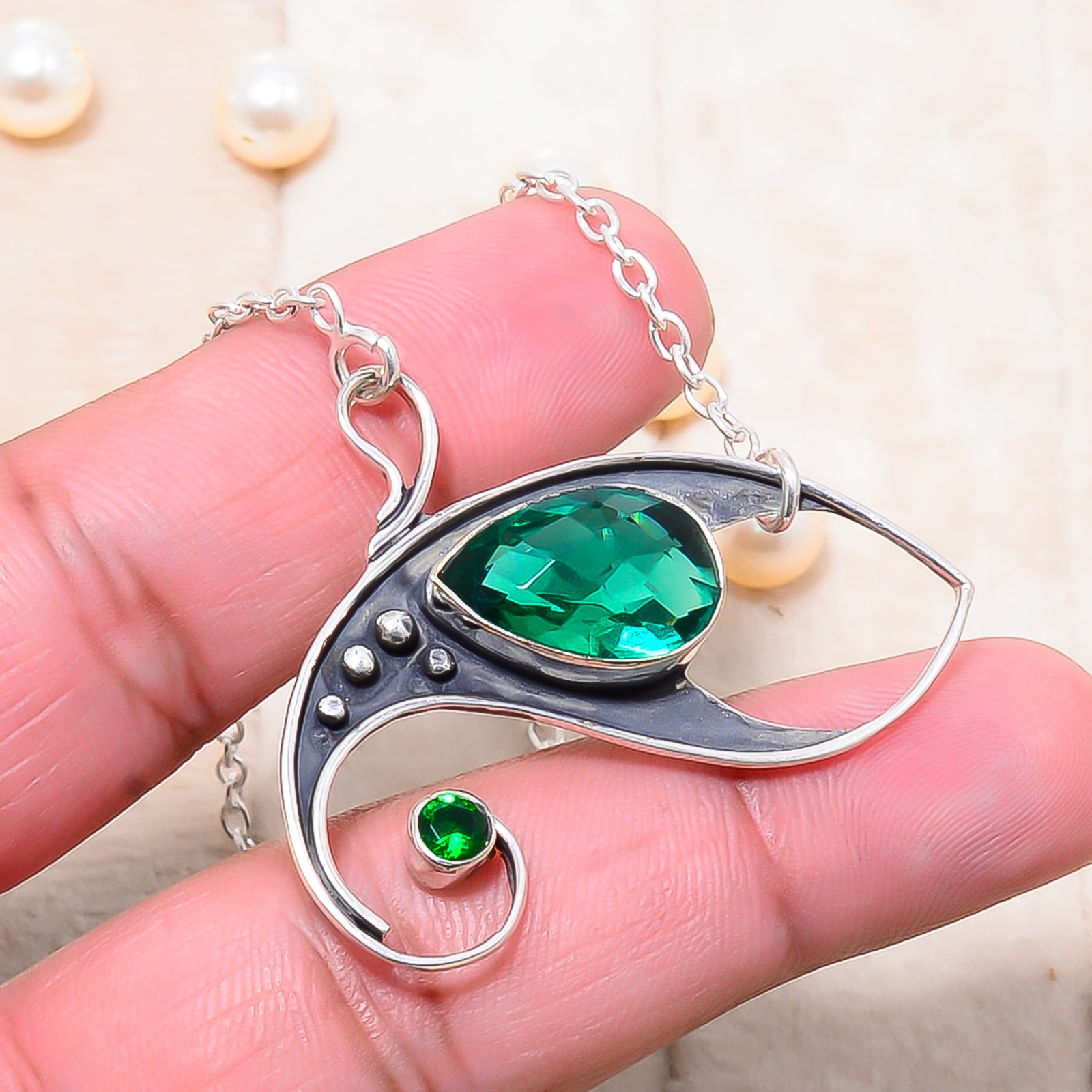 Chrome Diopside Gemstone 925 Sterling Silver Chain Pendant 19-23″ Cp1030811008