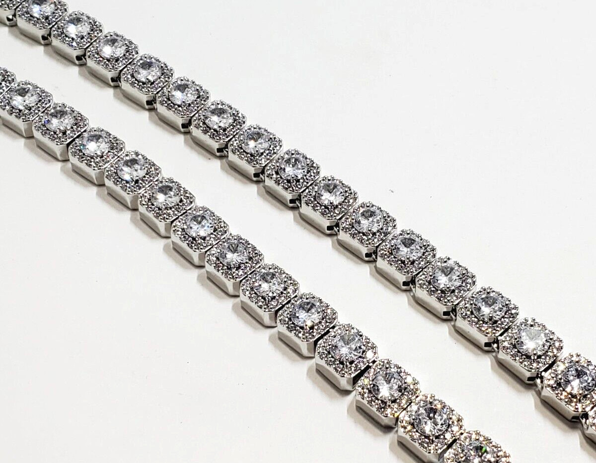 The Jewelry Plug Clustered Tennis Necklace in White Gold Plating