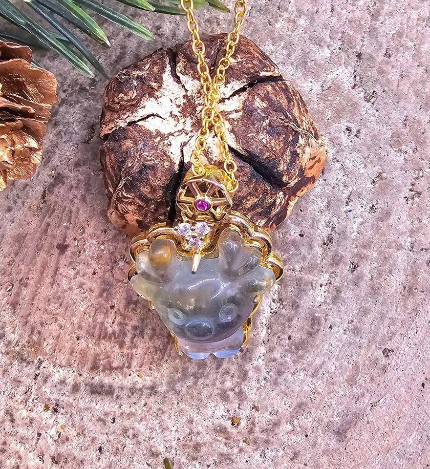Adorable Nature Rainbow Fluorite Hand Carved Deer Pendant Necklace