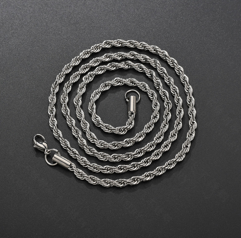 2/3mm Stainless Steel Diamond Cut Silver Rope Chain Necklace 18-24″