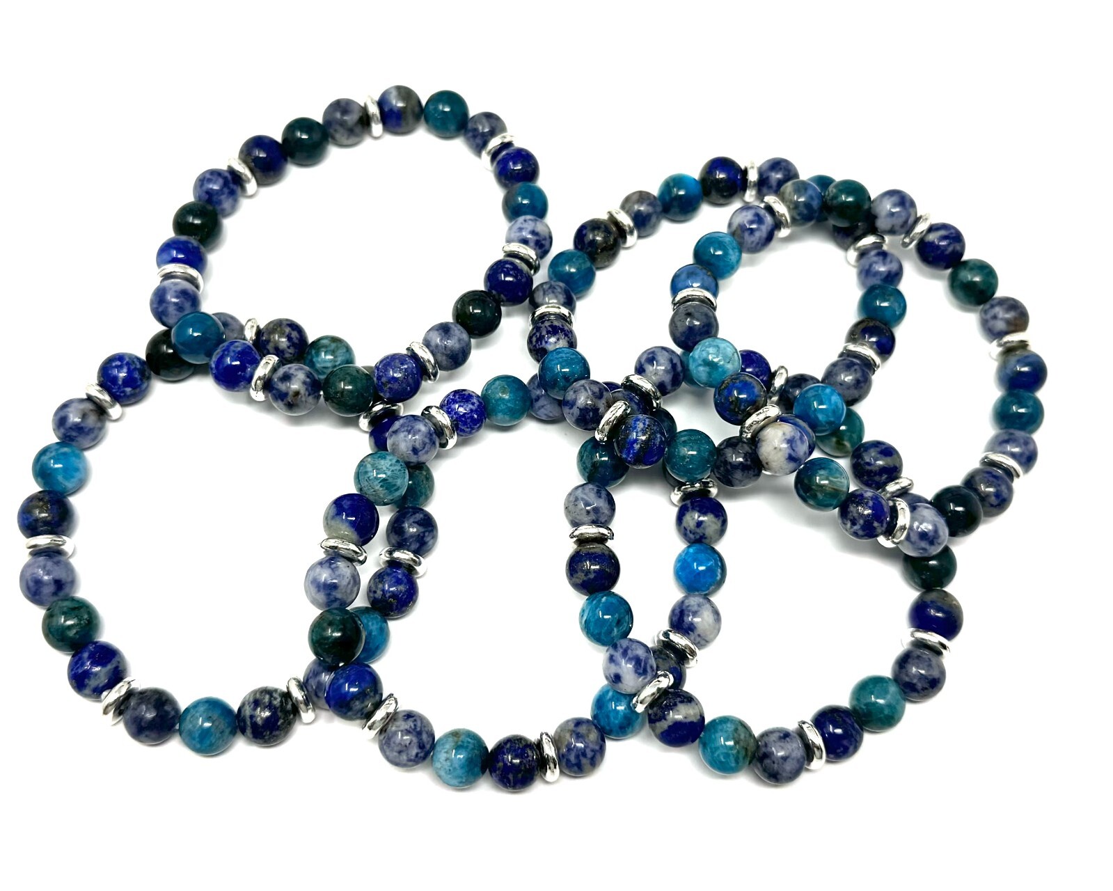 Ocean Blue Bracelet: 8 mm Crystal Beads (Blue Apatite, Lapis Lazuli, & Sodalite)