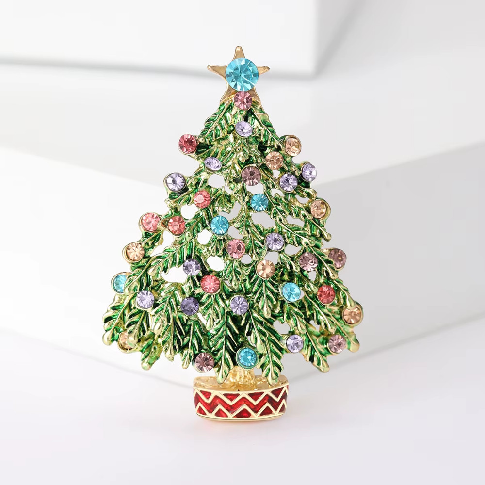 Vibrant Rhinestone Christmas Tree Brooch Pin Crystal Holiday Winter Jewelry Gift