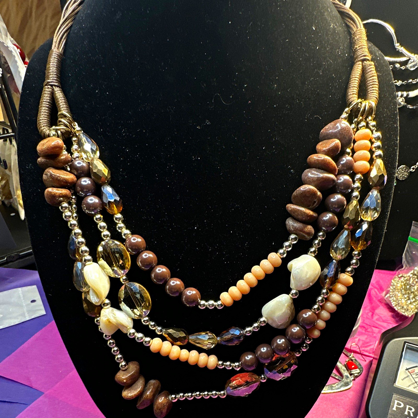 Chico’s Multi-Strand Beaded Statement Necklace, Adjustable Lobster