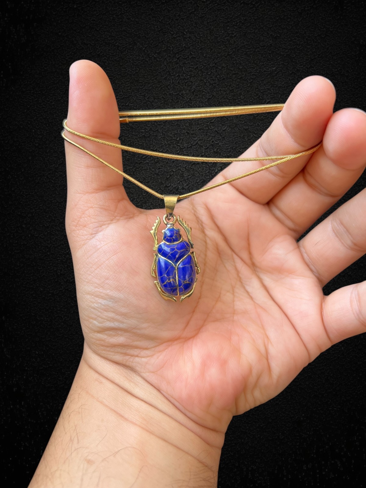 Blue Scarab Pendant Necklace Ancient Egyptian Amulet Lapis Blue Beetle Charm