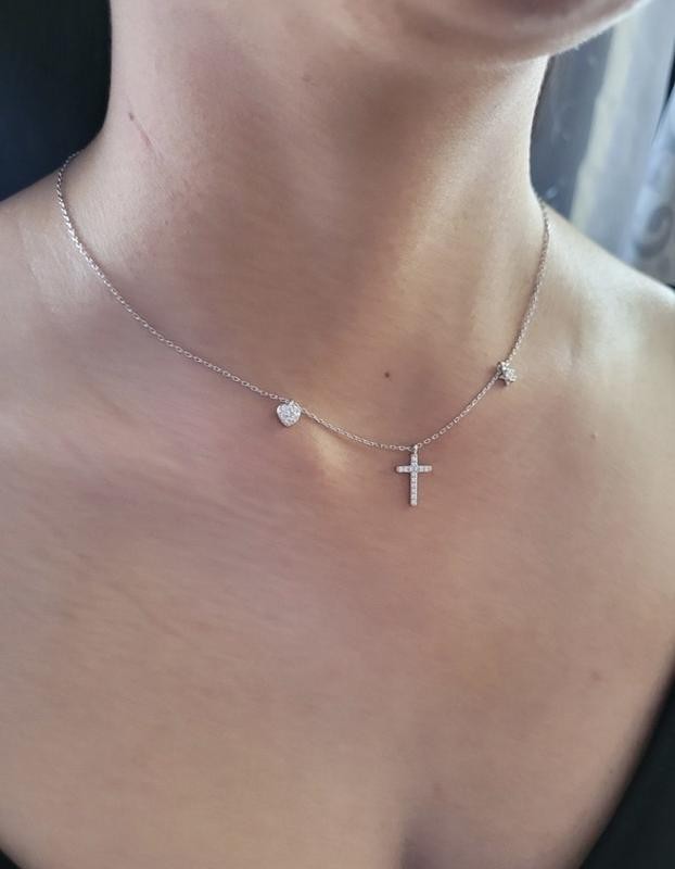Retro Style Silvery Rhinestone Pave Cross & Cubic Zirconias Chain