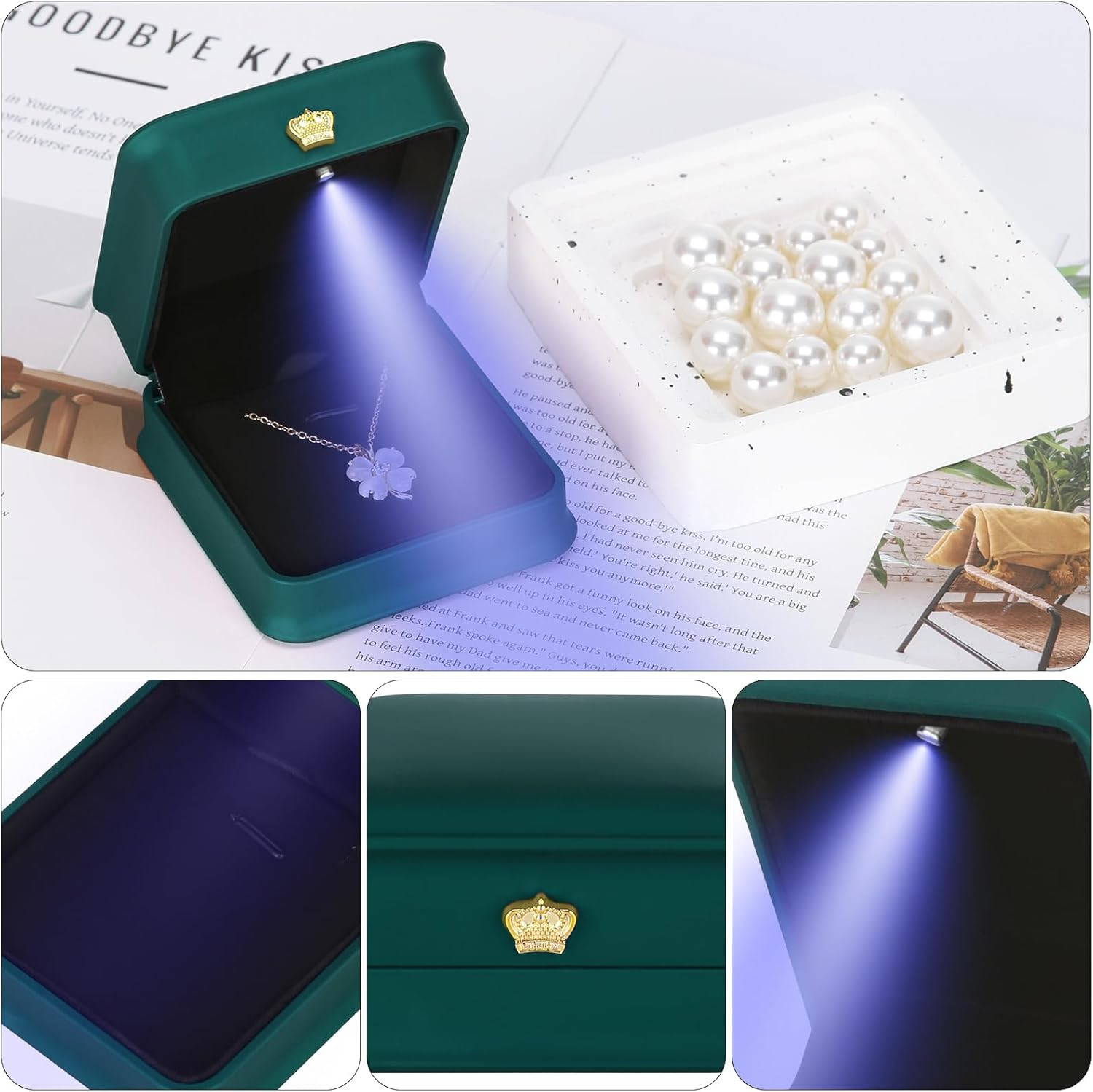 Necklace Pendant Gift Box with LED Light, Premium PU Leather Jewellry Storage