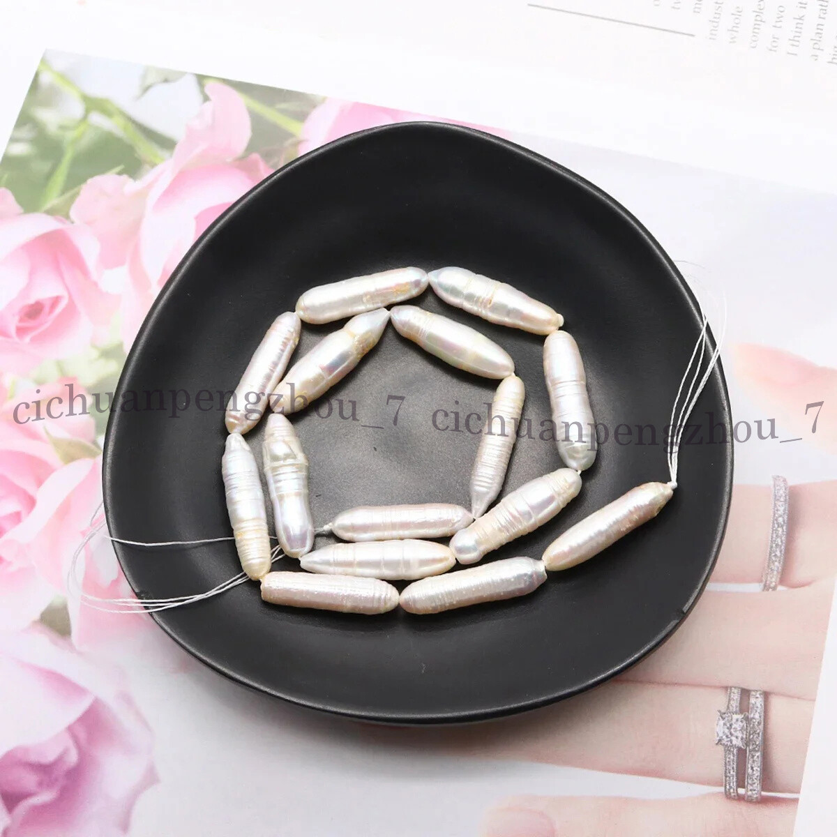Unique 6x26mm White Natural Freshwater Baroque Long Biwa Pearl Loose Beads 15”