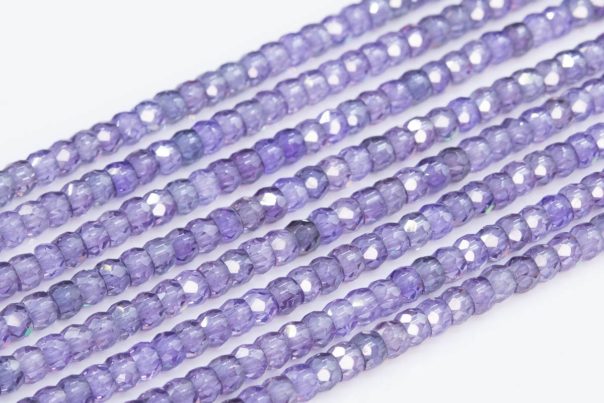3x2MM Purple Cubic Zirconia Beads Grade AAA Faceted Rondelle Loose Beads 15“