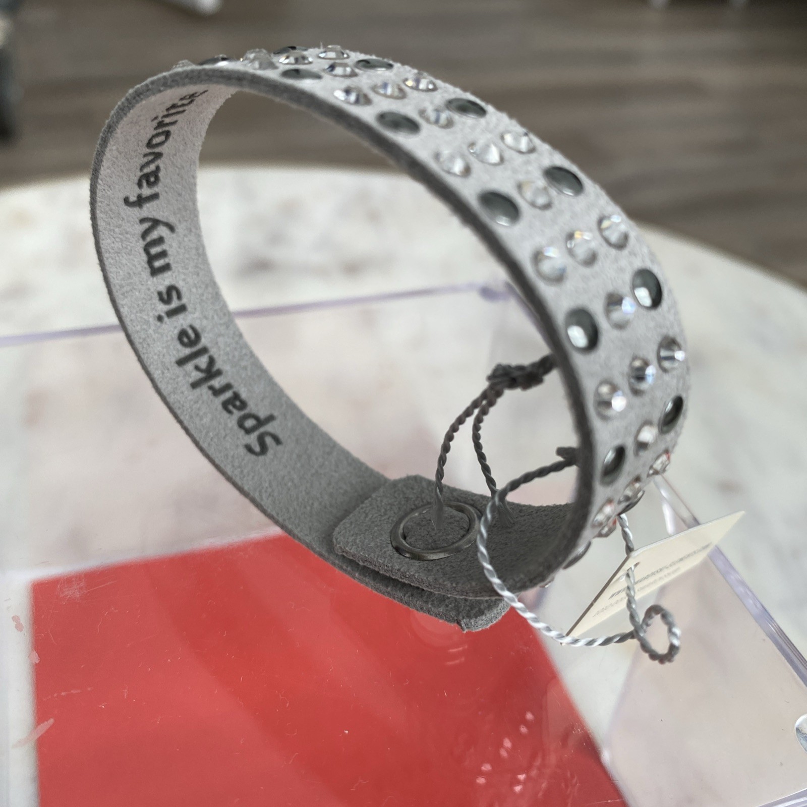 Grey suede-like wrap bracelet made with Swarovski Elements