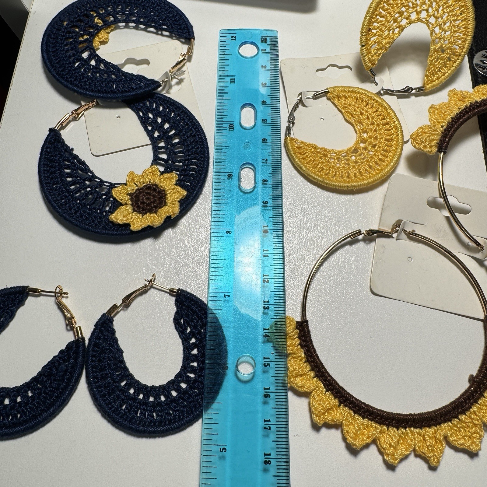Authentic Hand-Crochet Earrings Lot 4 Pairs Made in Mexico Artisan Boho flower