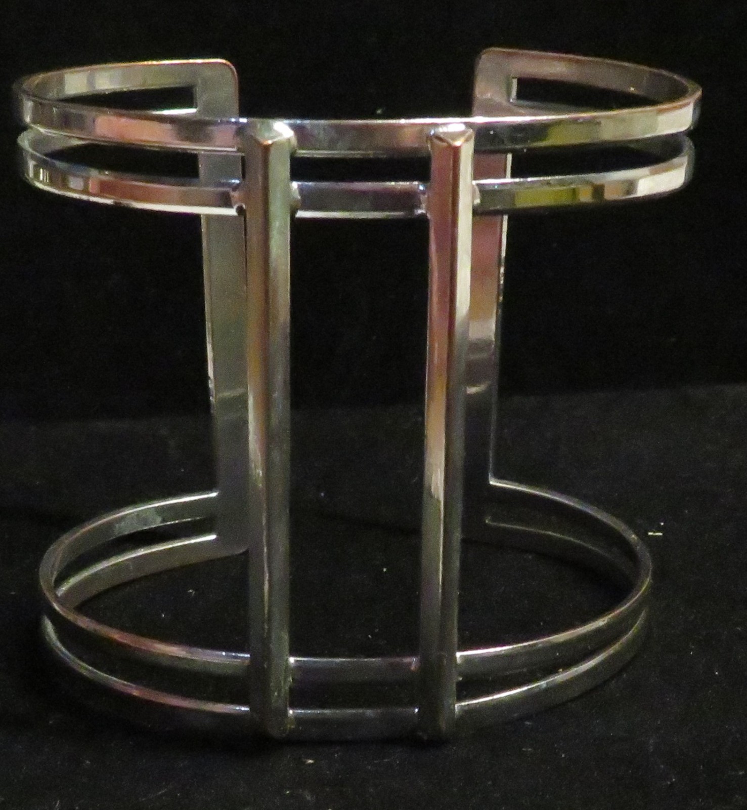 Vintage Silver Tone 3-Bar Open Cuff Bracelet 2-1/8″ tall 7.5″ Fashion Used
